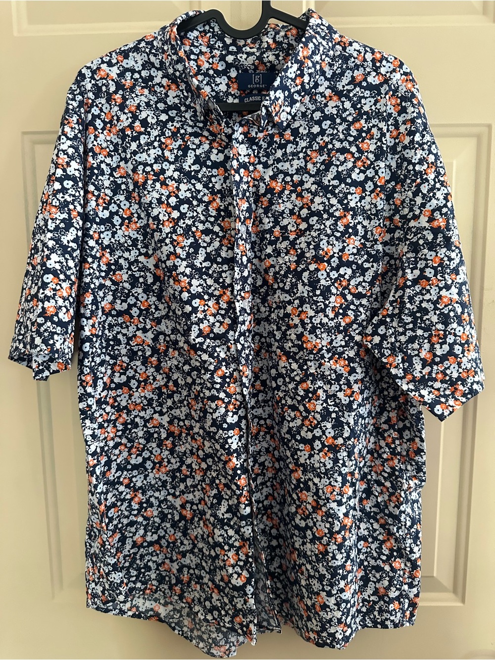 Claiborne Men’s Navy Floral Short-Sleeve Button-Up Shirt